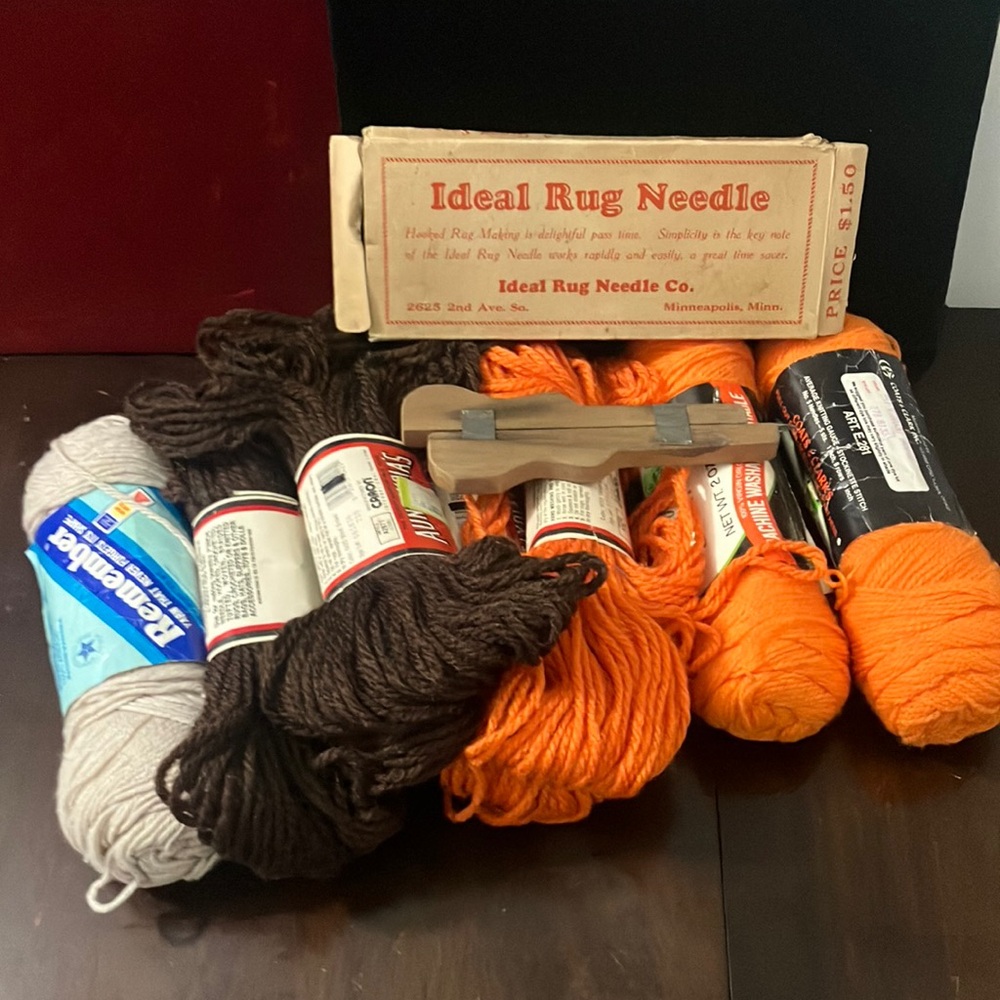 Vintage Rug Yarn and Needle Lot